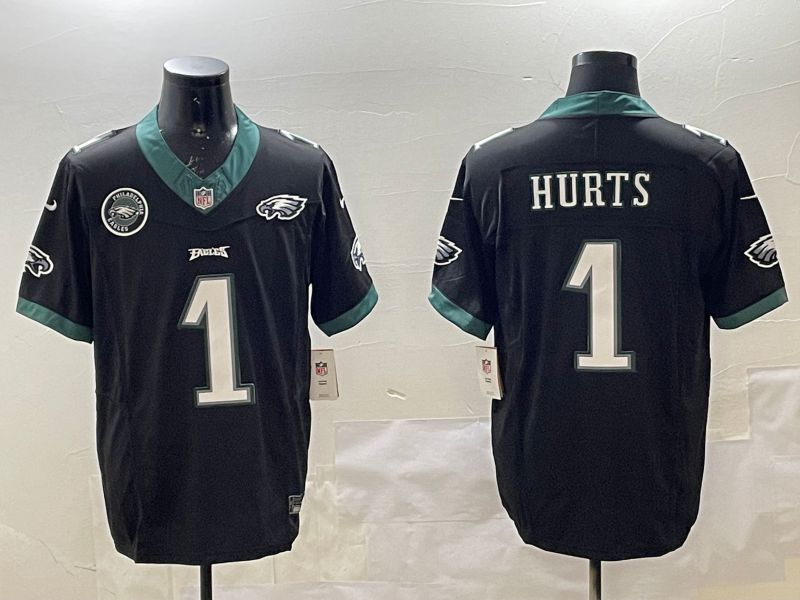 Men Philadelphia Eagles #1 Hurts Black Second generations 2025 Nike Vapor Limited NFL Jersey style 5